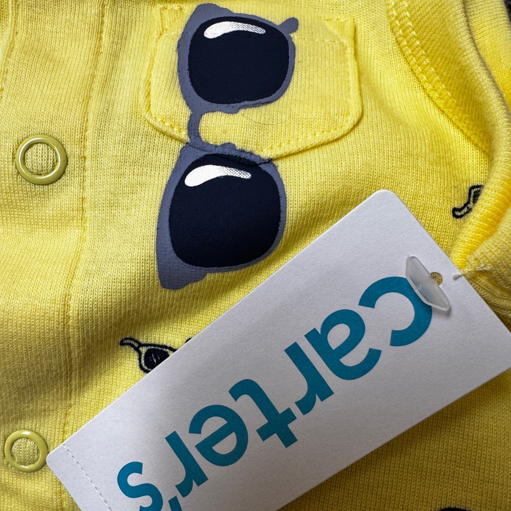 COPY - NWT NEW Carters Yellow 1 pc Romper Sunglasses Print Snap Crotch  Sz 9 Mo… - Picture 6 of 7